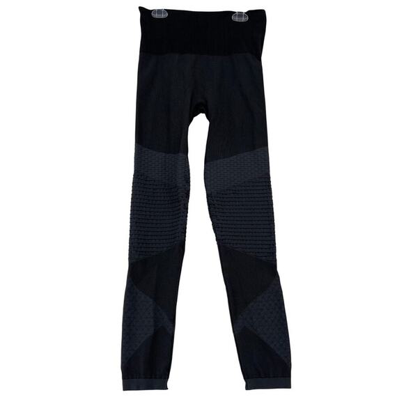 Spanx Ankle Leggings Women's Size M Black High Rise Stretch Textured Leg Panels - Picture 1 of 9